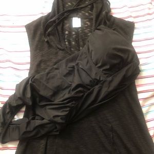 All black strapless swimsuit & cover up